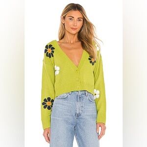 525 America Floral Crop Cardigan in Lime Green